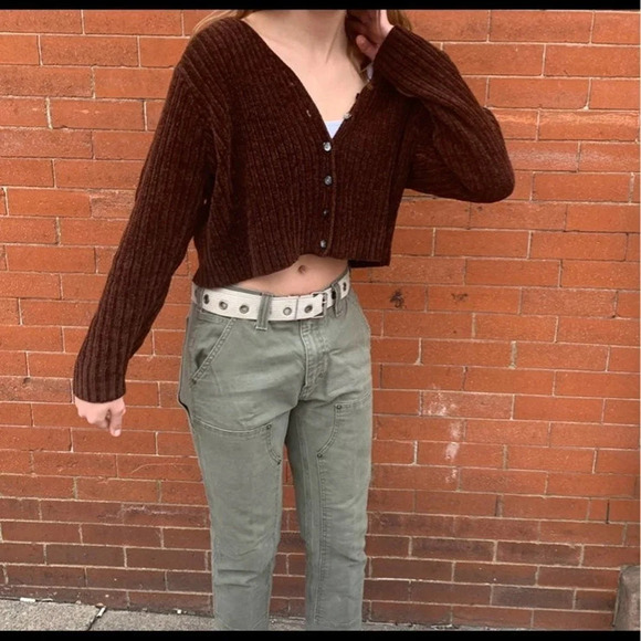 Brown Vintage Button Up Sweater Cardigan Large Pinterest Sweater - Picture 5 of 9